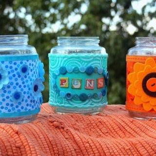 Decorating glass jars with Mod Podge and fabric