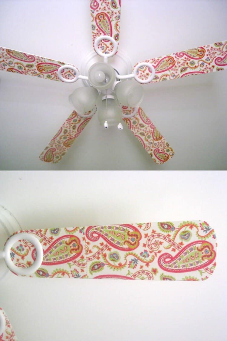 ceiling fan decorated with scrapbook paper and Mod Podge