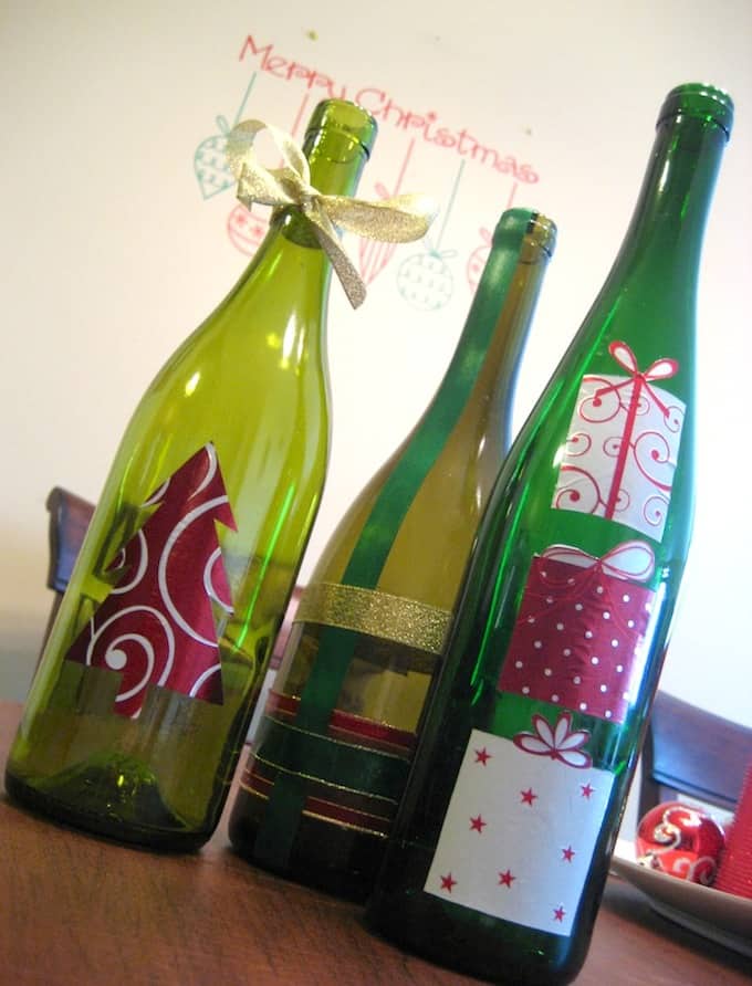 Decoupage Wine Bottle Christmas Craft - Mod Podge Rocks