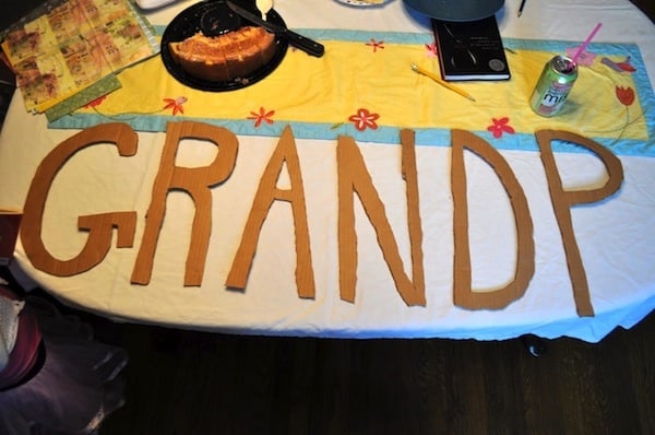 Cardboard letters spelling "Grandpa"
