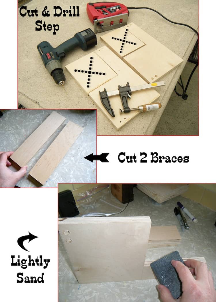 Cut drill and lightly sand two pieces of plywood