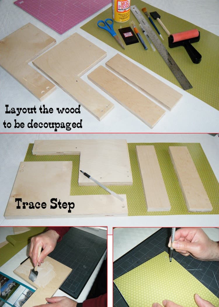 Lay out wood and trace on scrapbook paper