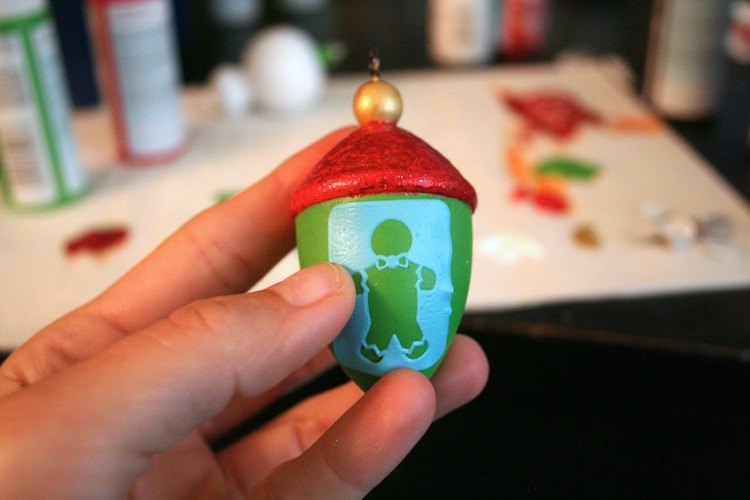 Adhesive stencils on Christmas ornaments