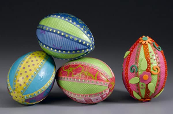 Bright paper and ribbon DIY Easter eggs