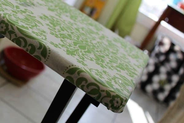 Craft tray table shown drying with fabric on top