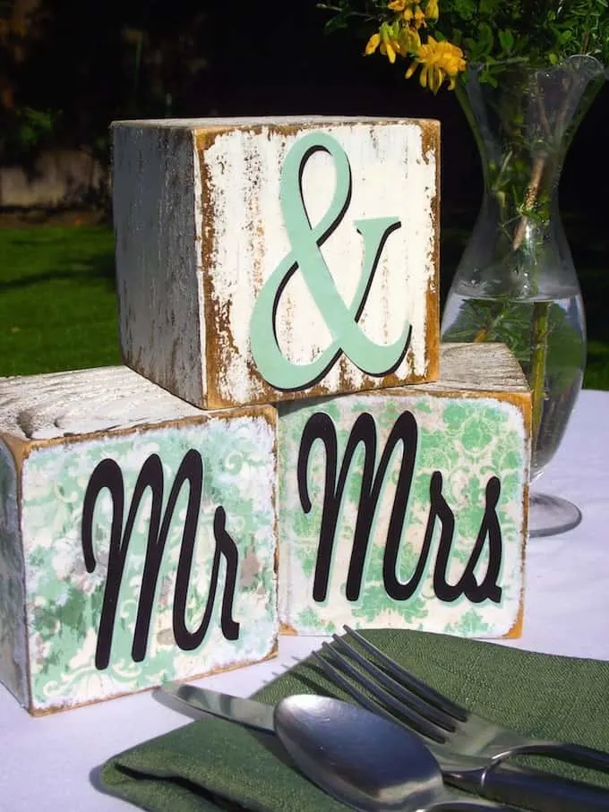 These Mr and Mrs blocks are very easy wedding decor - they make great centerpieces or even table numbers, and you can personalize to match your palette.