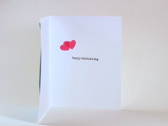 Handmade Valentine's Day card standing up on the counter