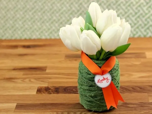 This St. Patrick's Day craft is the easiest thing you'll ever do! Bring a little luck into your home with Mod Podge and green yarn vase.