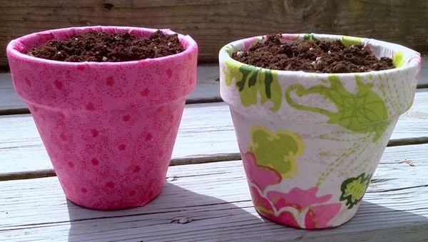 Easy Mod Podge Terra Cotta Pots with Fabric