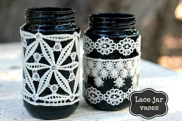 Black DIY Lace Mason Jars in Minutes