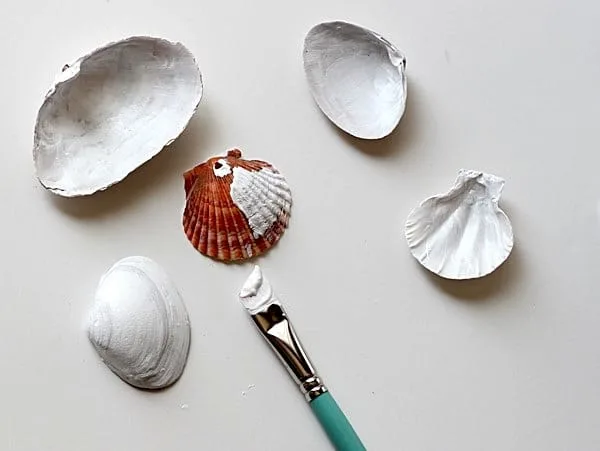 Painting shells with white acrylic paint