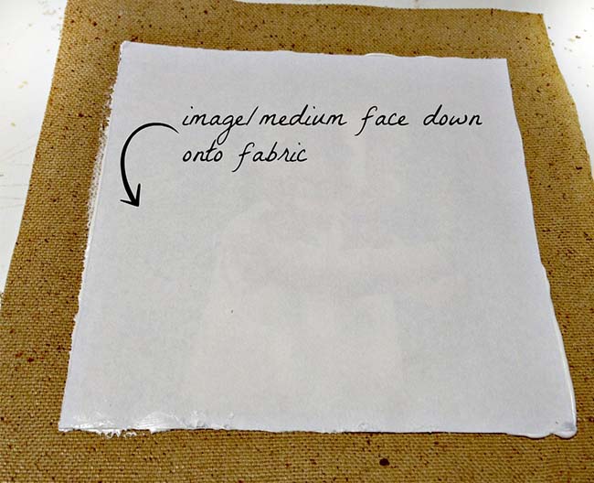 Image and medium face down on fabric