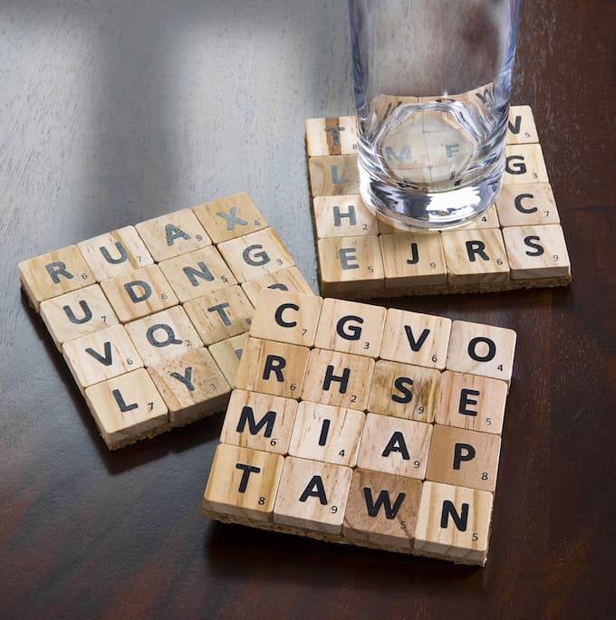 Make coasters from scrabble tiles