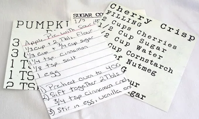 Vintage recipes scanned printed and enlarged