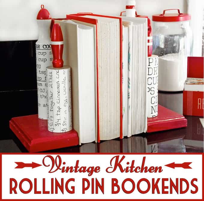 Vintage kitchen rolling pin DIY bookends
