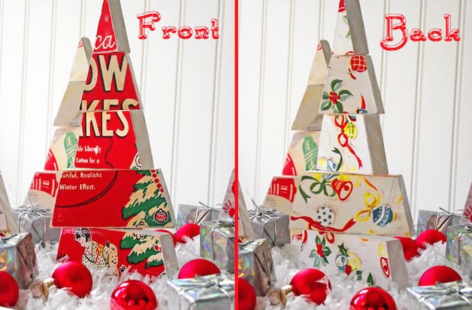 Front and back of a DIY Christmas centerpiece