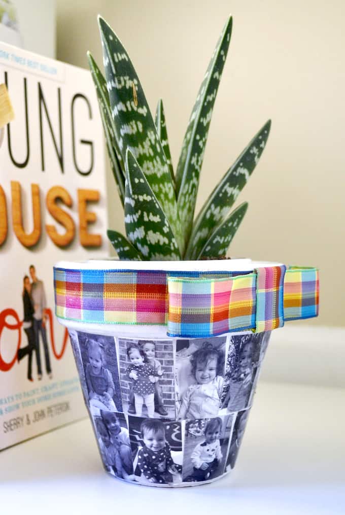 This Mod Podge DIY planter is a great Mother's Day gift for moms and grandparents alike, and would also make an adorable Easter gift or centerpiece.