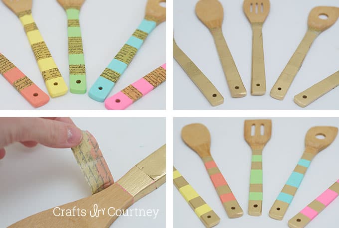 Removing the washi tape from the spoons