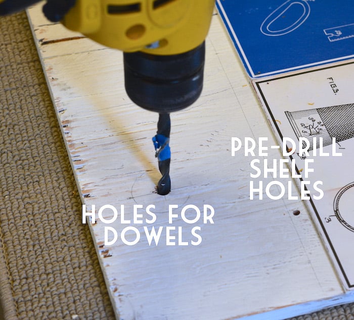 Drilling holes for dowel rods in a wood board