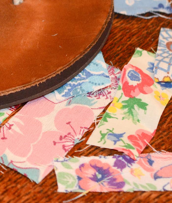 Scraps of fabric with the front of a sandal