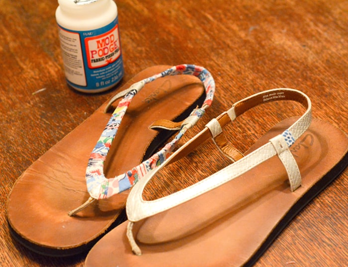 Sandals with fabric wrapped around the straps