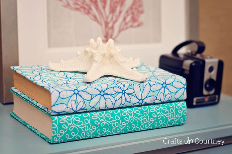 diy book decor with fabric and Mod Podge