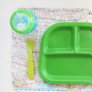 Does your little one make messes during meal time? Use Dishwasher Safe Mod Podge to make this unique DIY placemat from a map!
