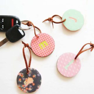 DIY monogram keychains made with wood circles and Mod Podge
