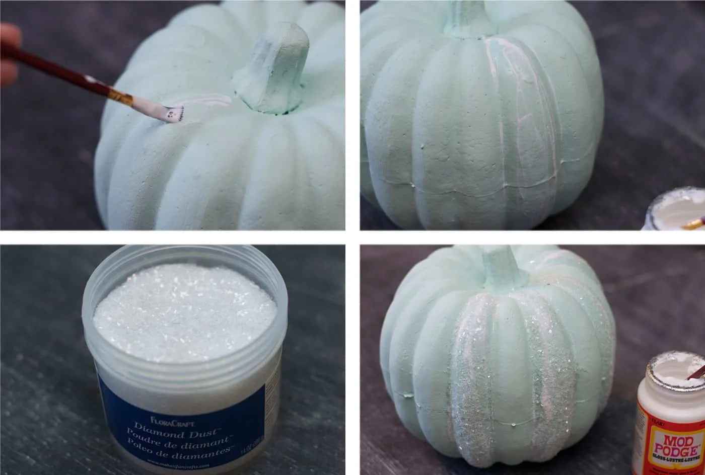 Paint a foam pumpkin with Mod Podge and add Diamond Dust