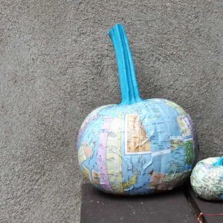 DIY pumpkins with maps and Mod Podge