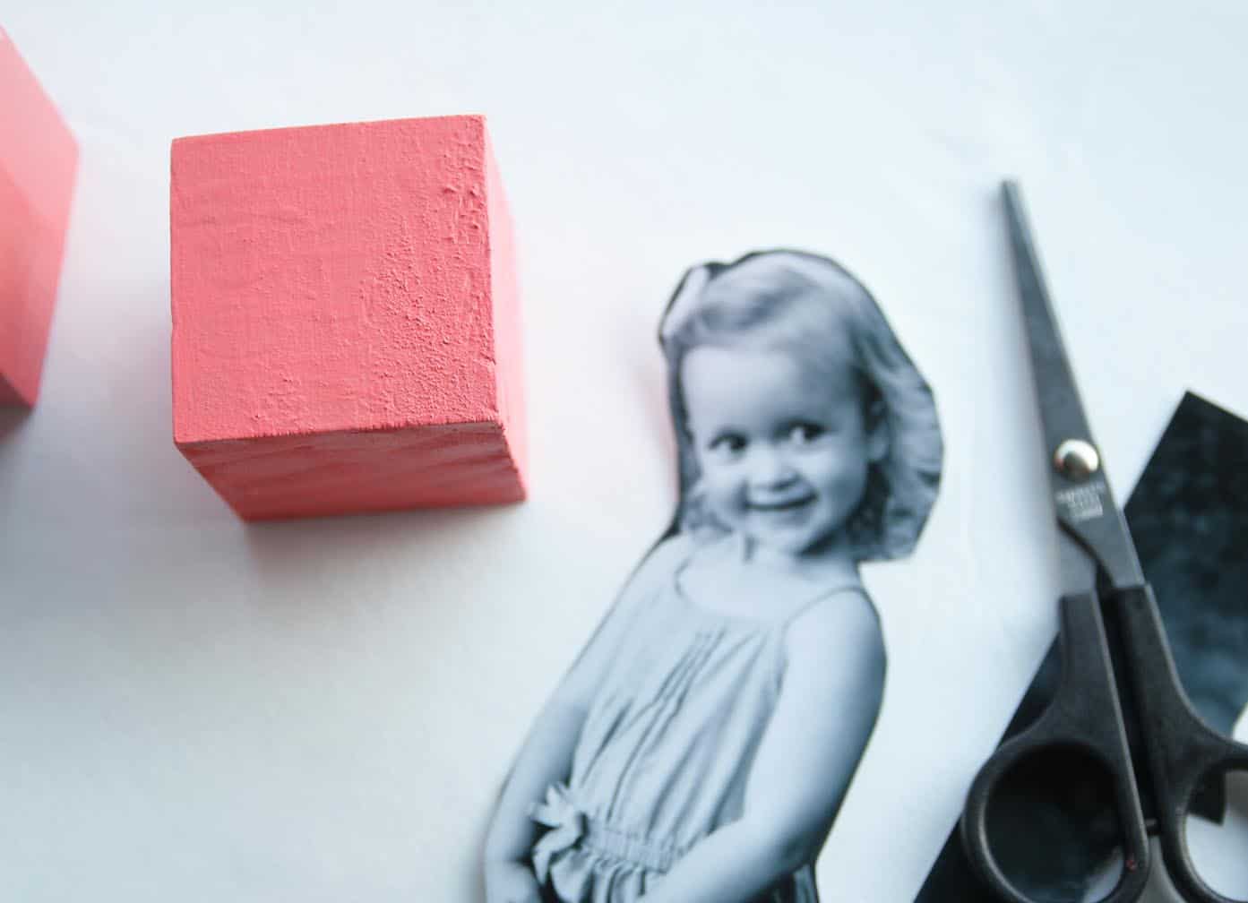 Make a modern twist on some photo blocks by using black and white pictures. Your child will love playing with them!