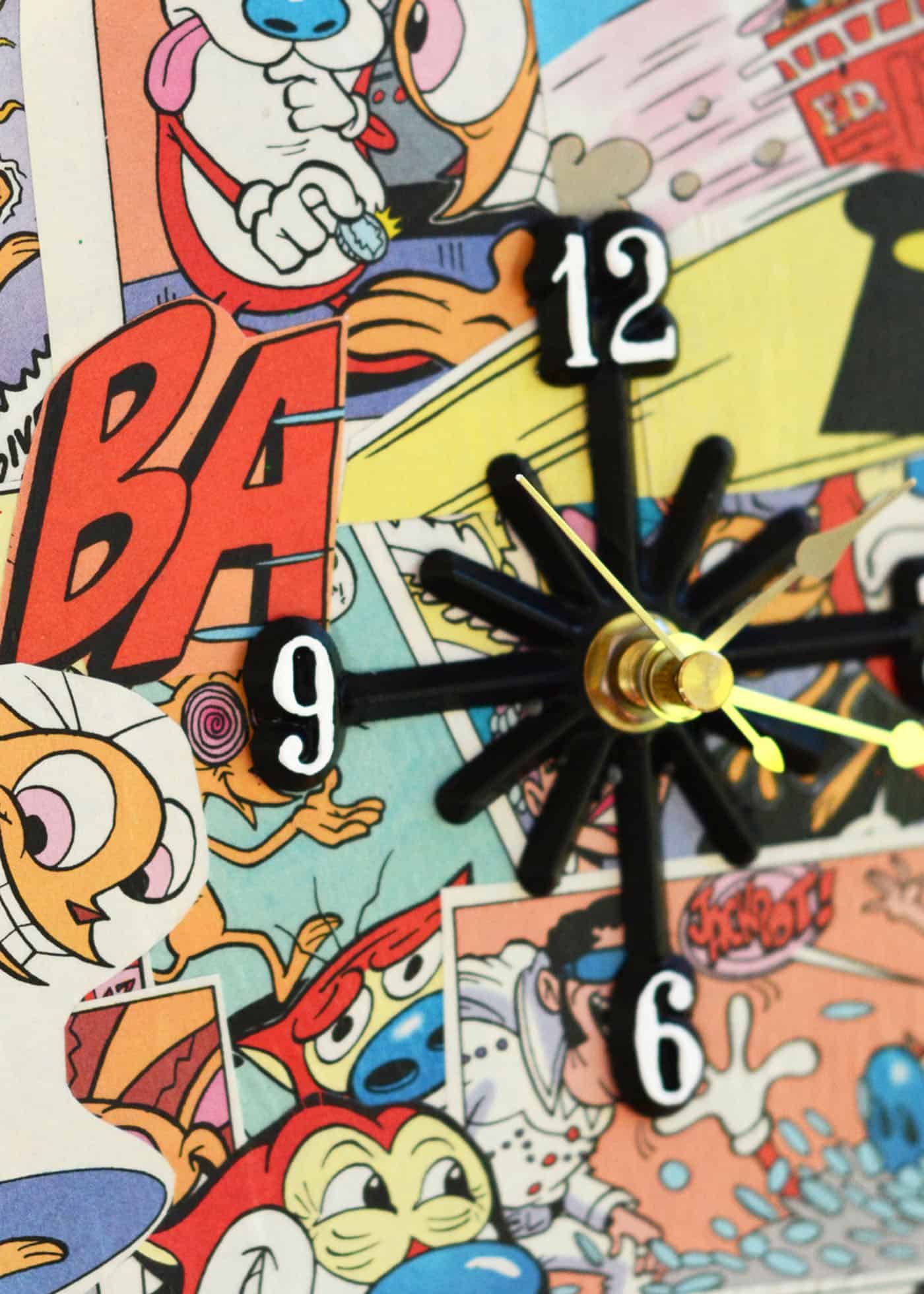 DIY clock made with comic book pages