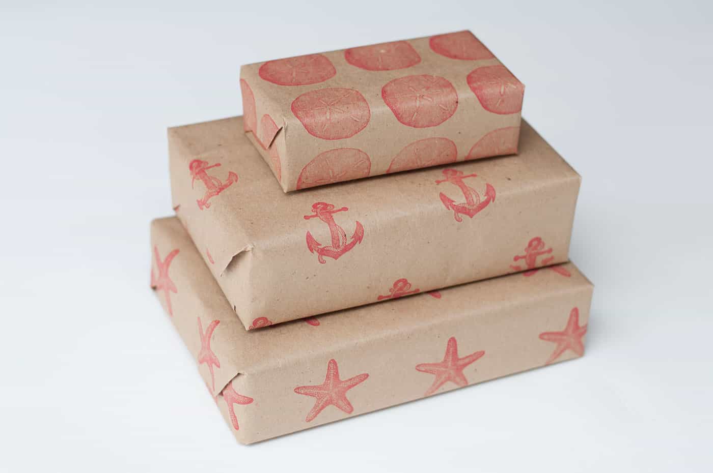 DIY gift wrapping paper with stamps