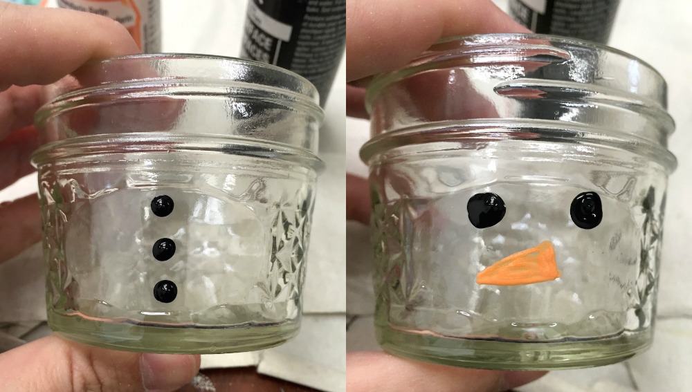 Paint a snowman face on a mason jar