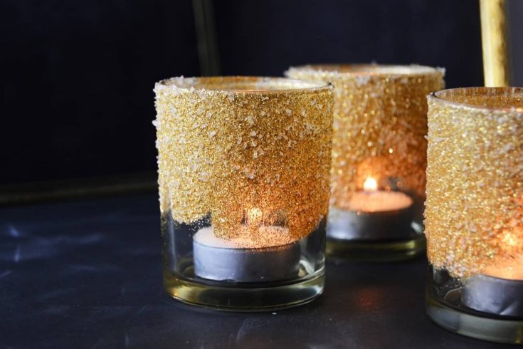 These DIY glitter votives are guaranteed to make your table setting sparkle this Christmas, New Year or whenever you have a gold-themed party!