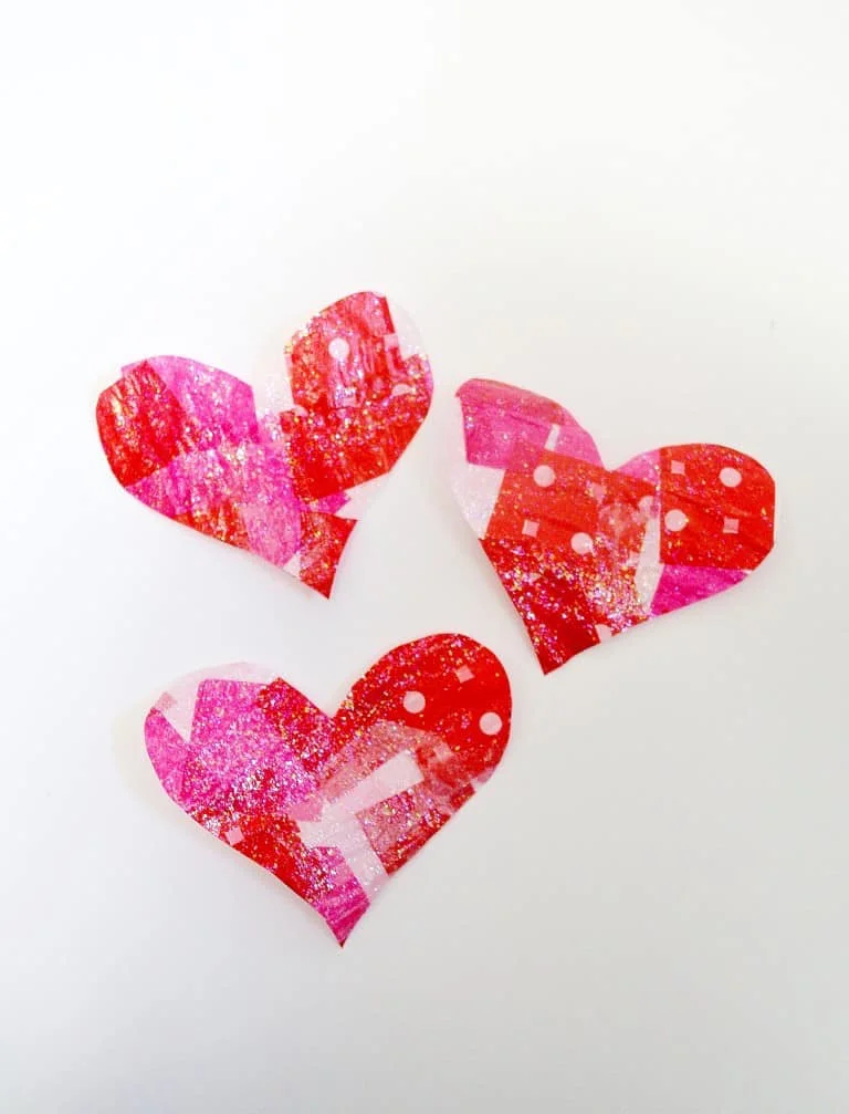 Sparkle hearts made with tissue paper