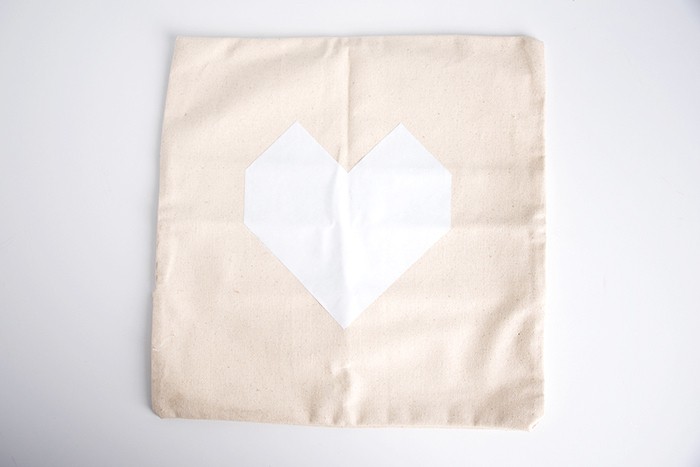 Heart shape on the front of a canvas pillow case