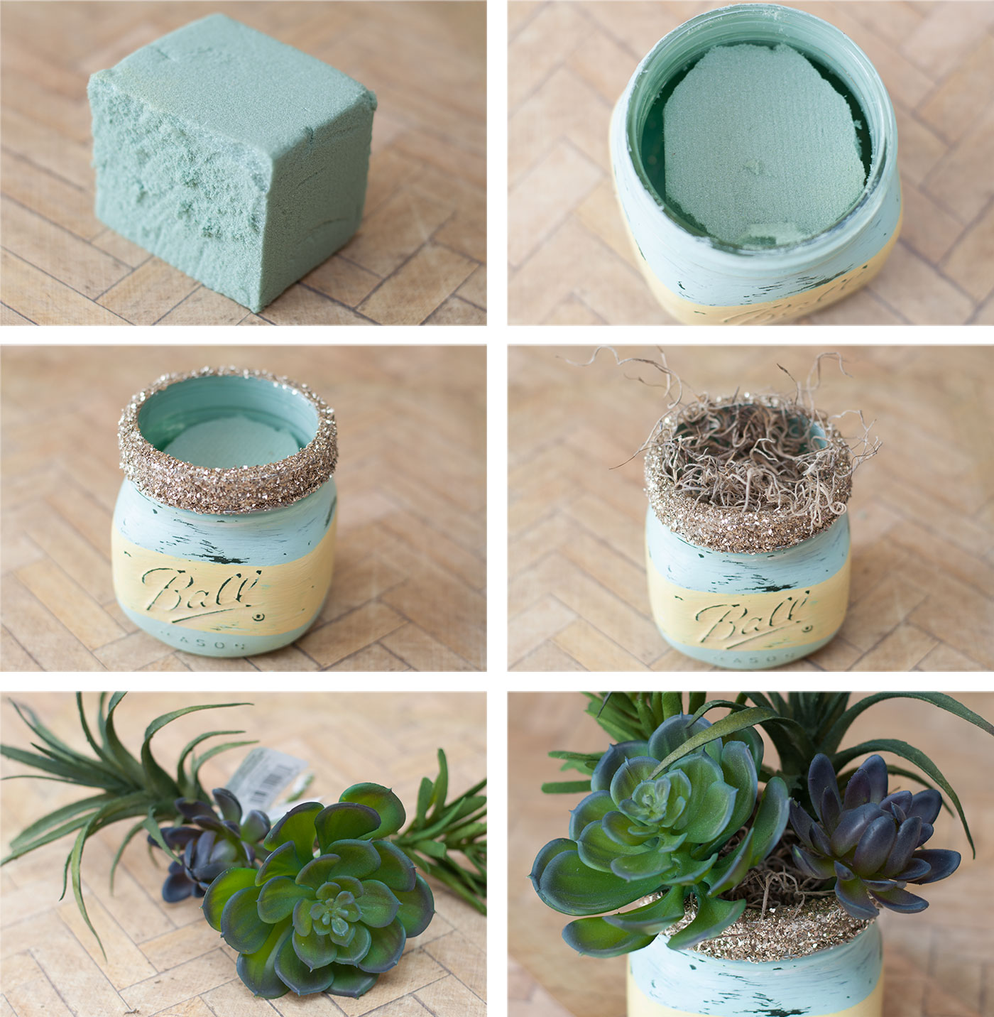 Adding succulents to a chalk painted mason jar