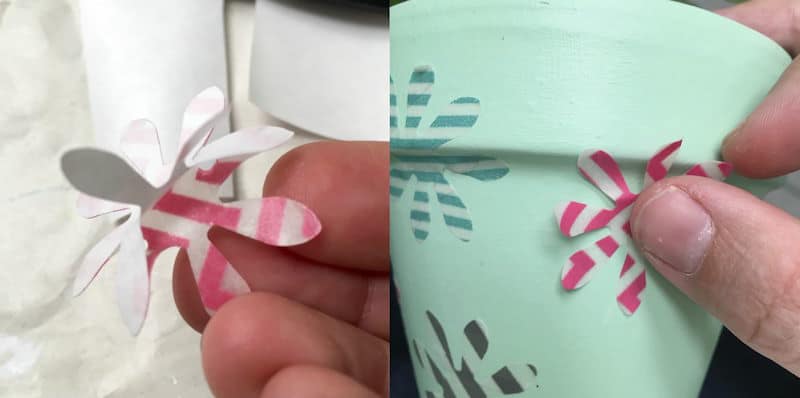 Decorating a flower pot with washi tape