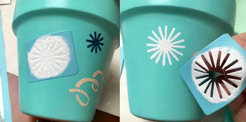 Flower pot decorating - removing the adhesive stencil