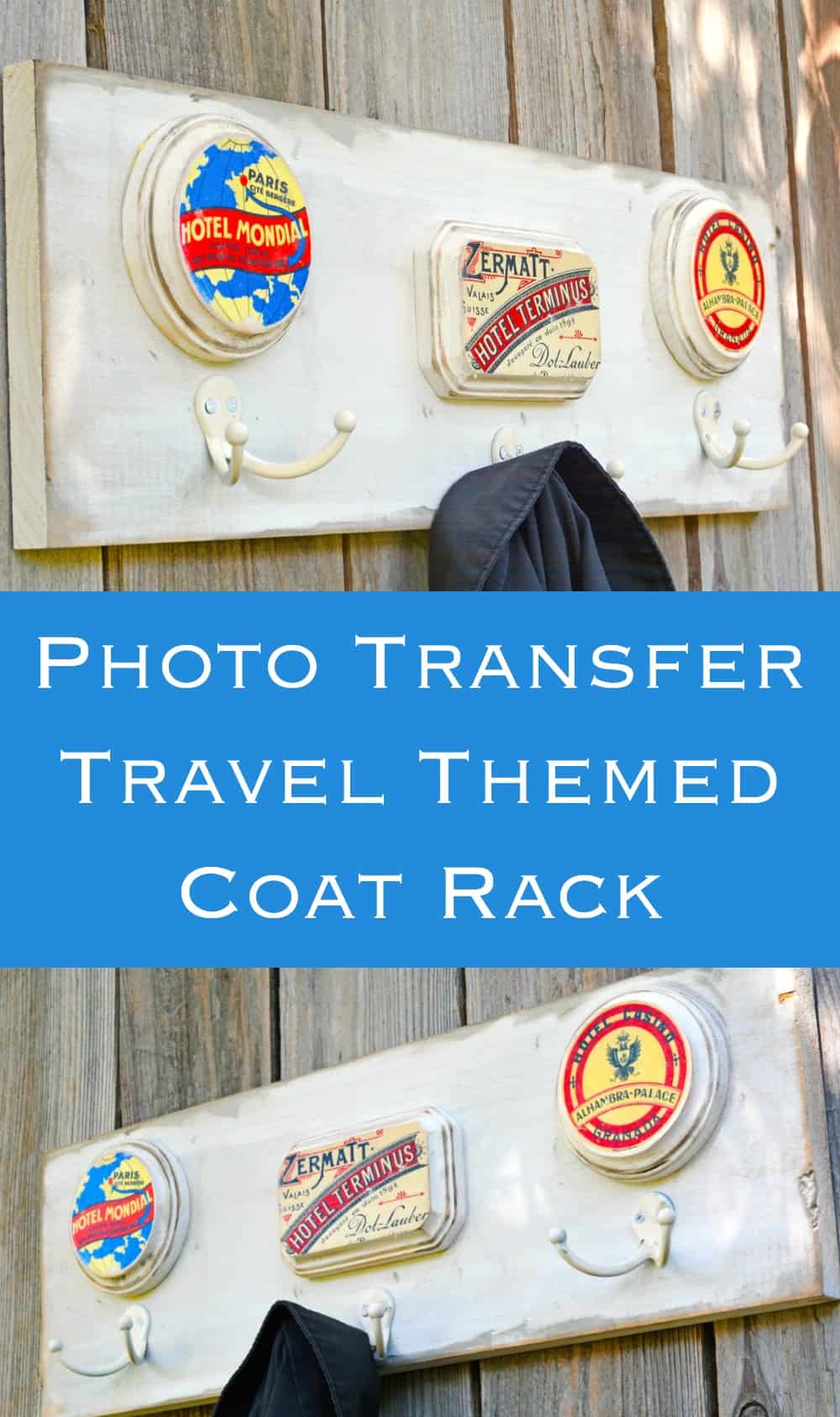 Vintage Coat Rack with a Travel Theme