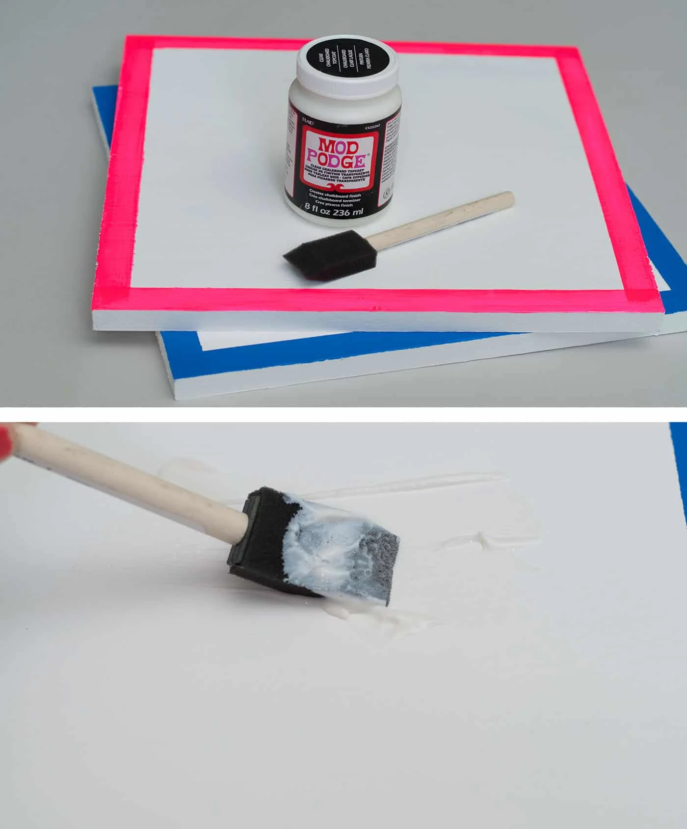 Painting a clear chalkboard topcoat on top of the white chalkboard