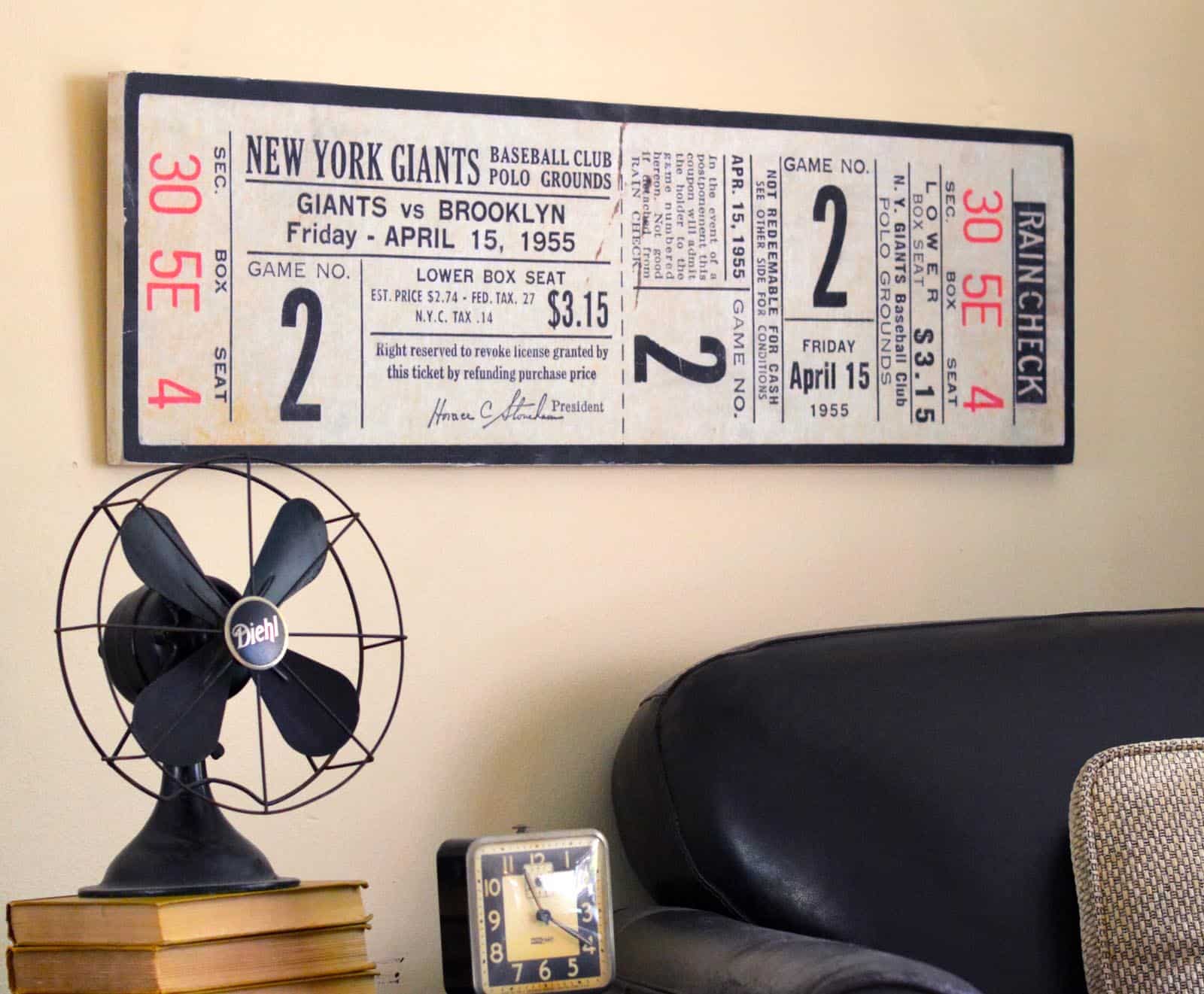 DIY baseball decor for your wall using a ticket print