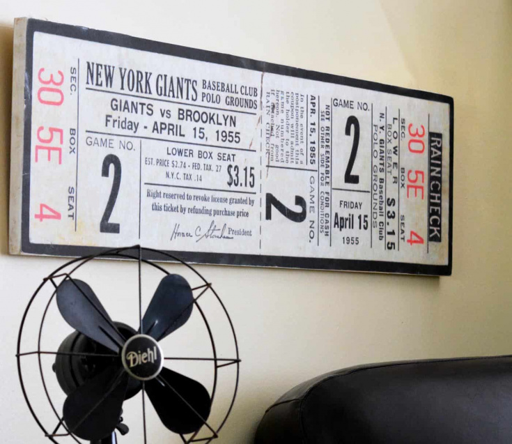 This Father's Day wall decor idea is perfect for the dad who loves baseball! Adapt this idea for your own dad, using any ticket of your choice.