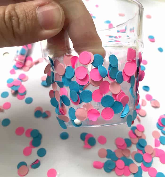 Adding confetti to a glass votive with Mod Podge