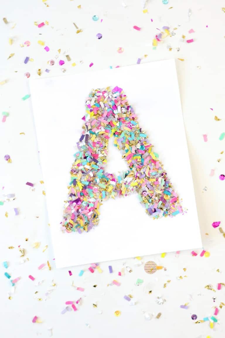 If you love confetti crafts, try this easy monogram letter art! This technique can be used with a variety of letter, numbers, and shapes.