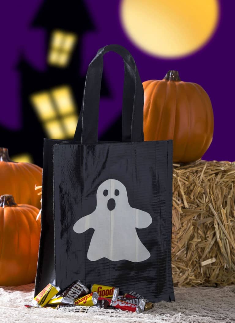 Learn how to make this DIY trick or treat bag - two ways - with Duck Tape! One of the version is glow in the dark! Two free templates included.