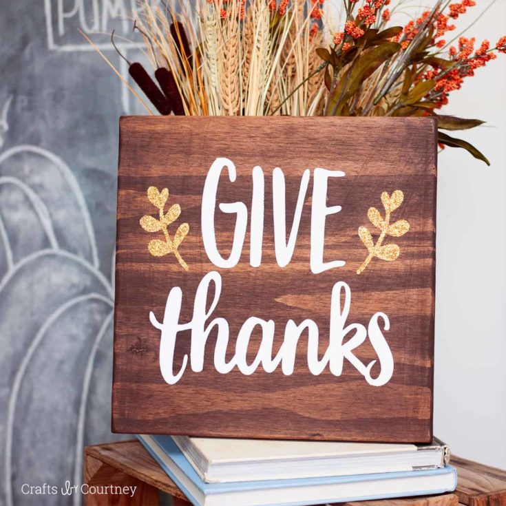 Learn how to make this simple (and beautiful!) stained Give Thanks sign. Perfect for fall and the Thanksgiving holiday - with a touch of sparkle!