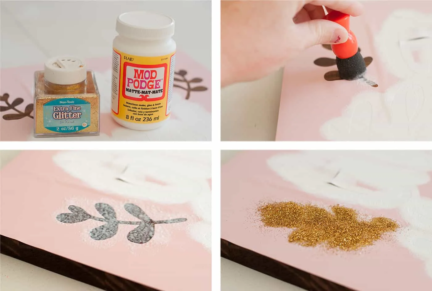 Add Mod Podge and glitter to a give thanks Thanksgiving sign