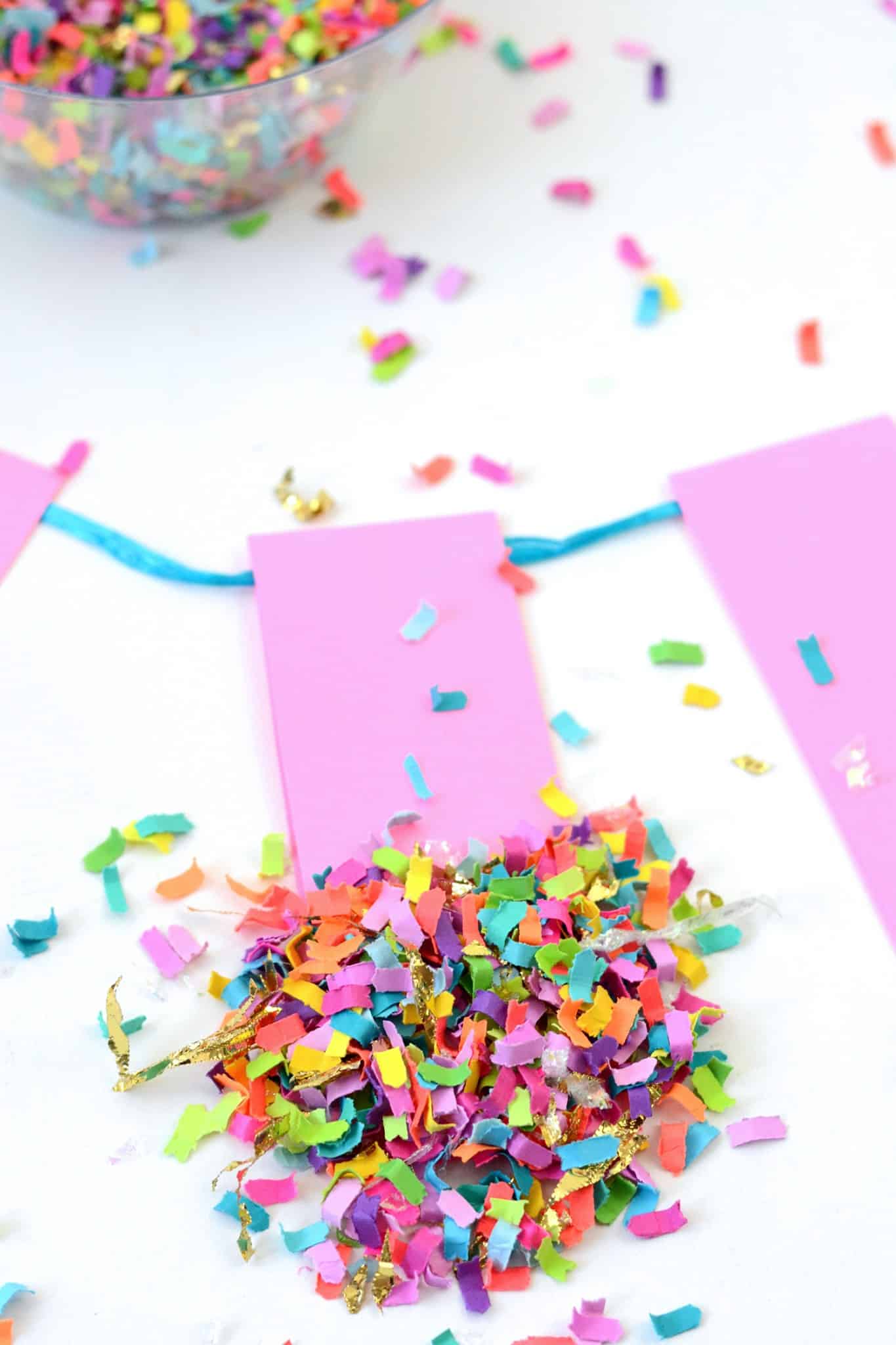 Confetti added to the bottom of the paper strips